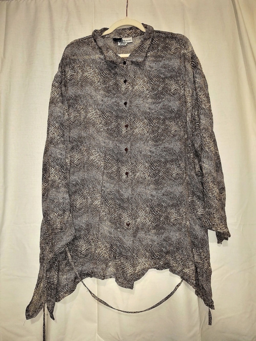 Plus Size Sheer The Career Collection Animal Print Blouse in Brown & White 3-4X